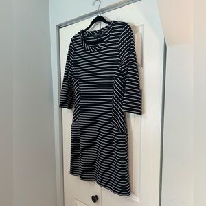 Nina Leonard Navy White Striped Dress Pockets Size Medium